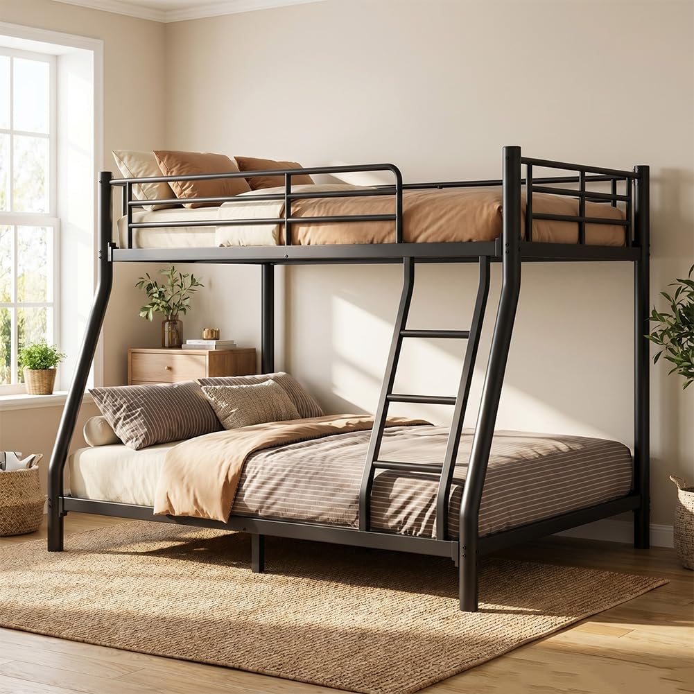 Twin Over Full Metal Bunk Bed with Guardrail and Ladder T3116