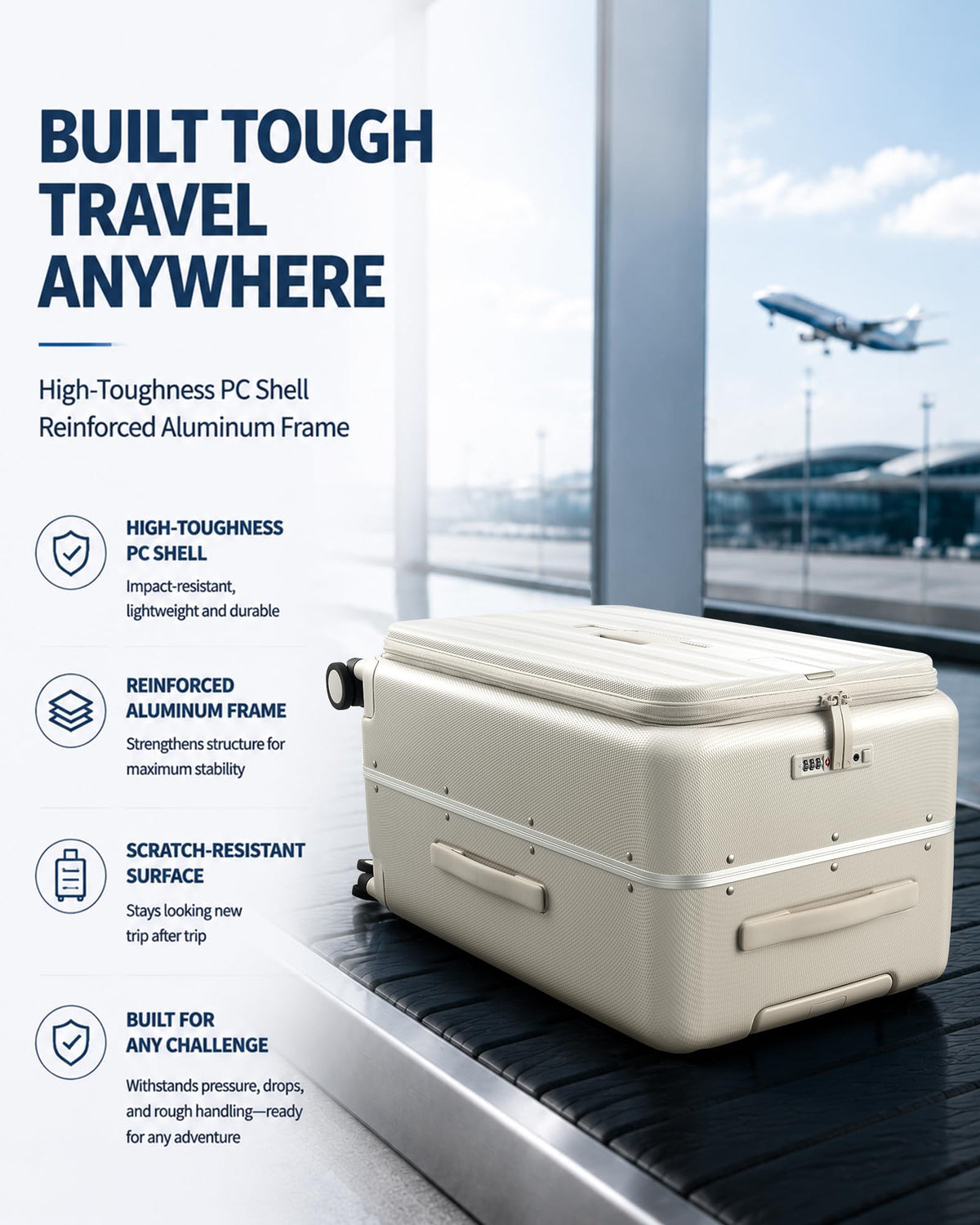 20 Inch Aluminum Frame Hard Shell Carry On Luggage with Wheels U741339