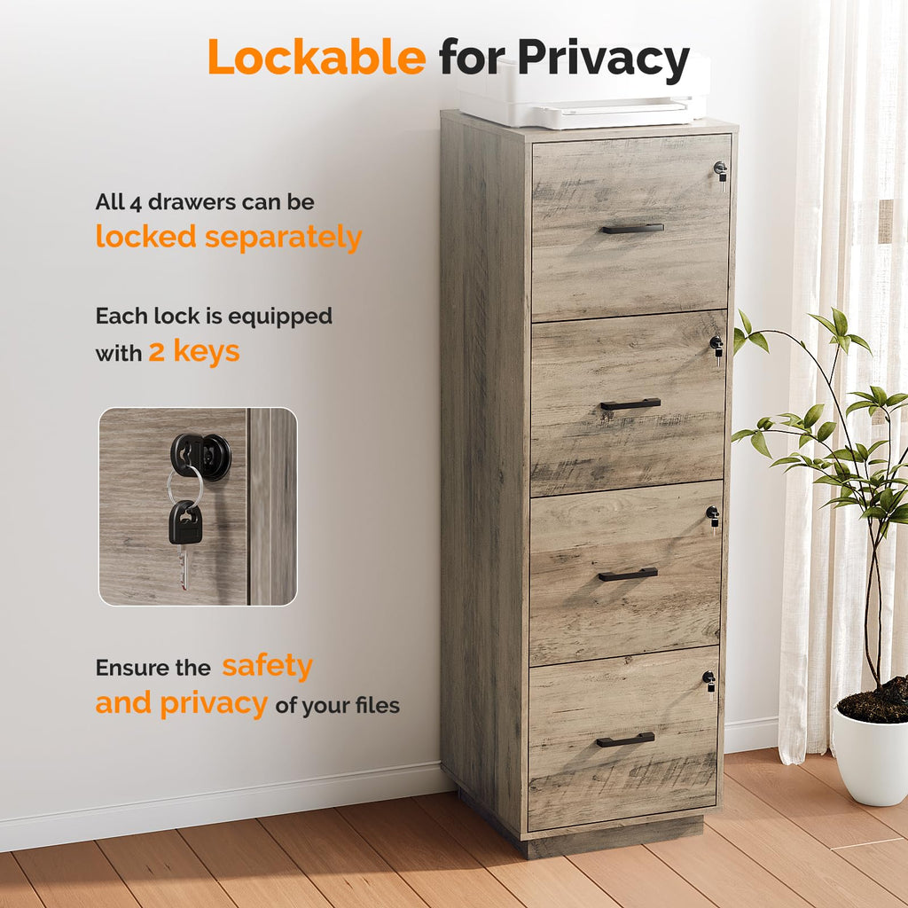 4 Drawer Wood File Cabinet with Lock U3122