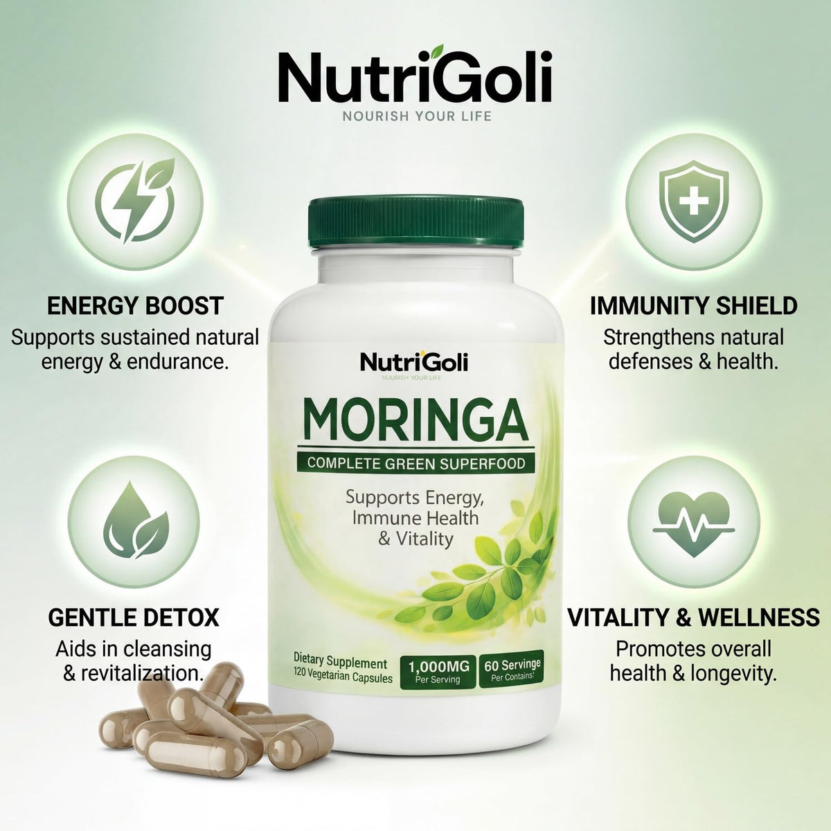 Moringa Capsules 1000mg 120 Vegetarian Capsules L718