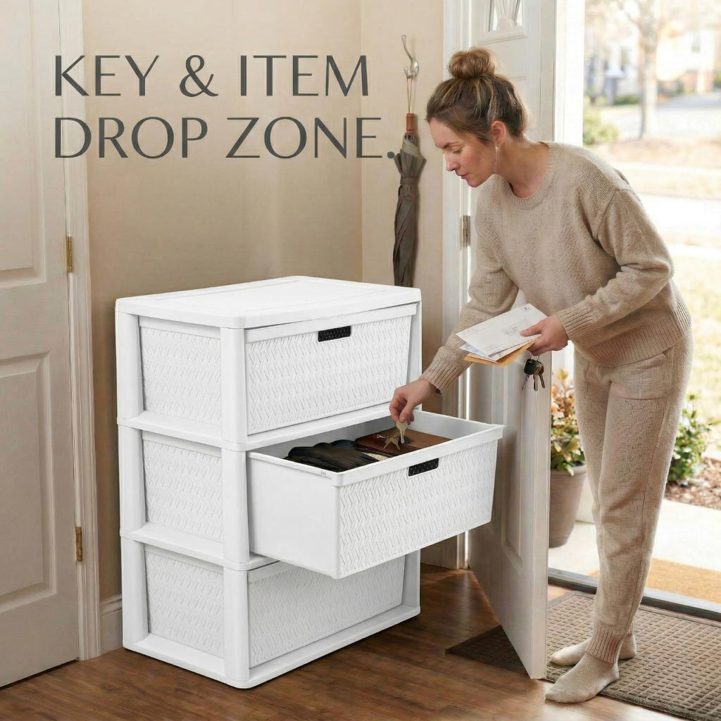 Opaque White 3-Drawer Plastic Storage Tower K305048