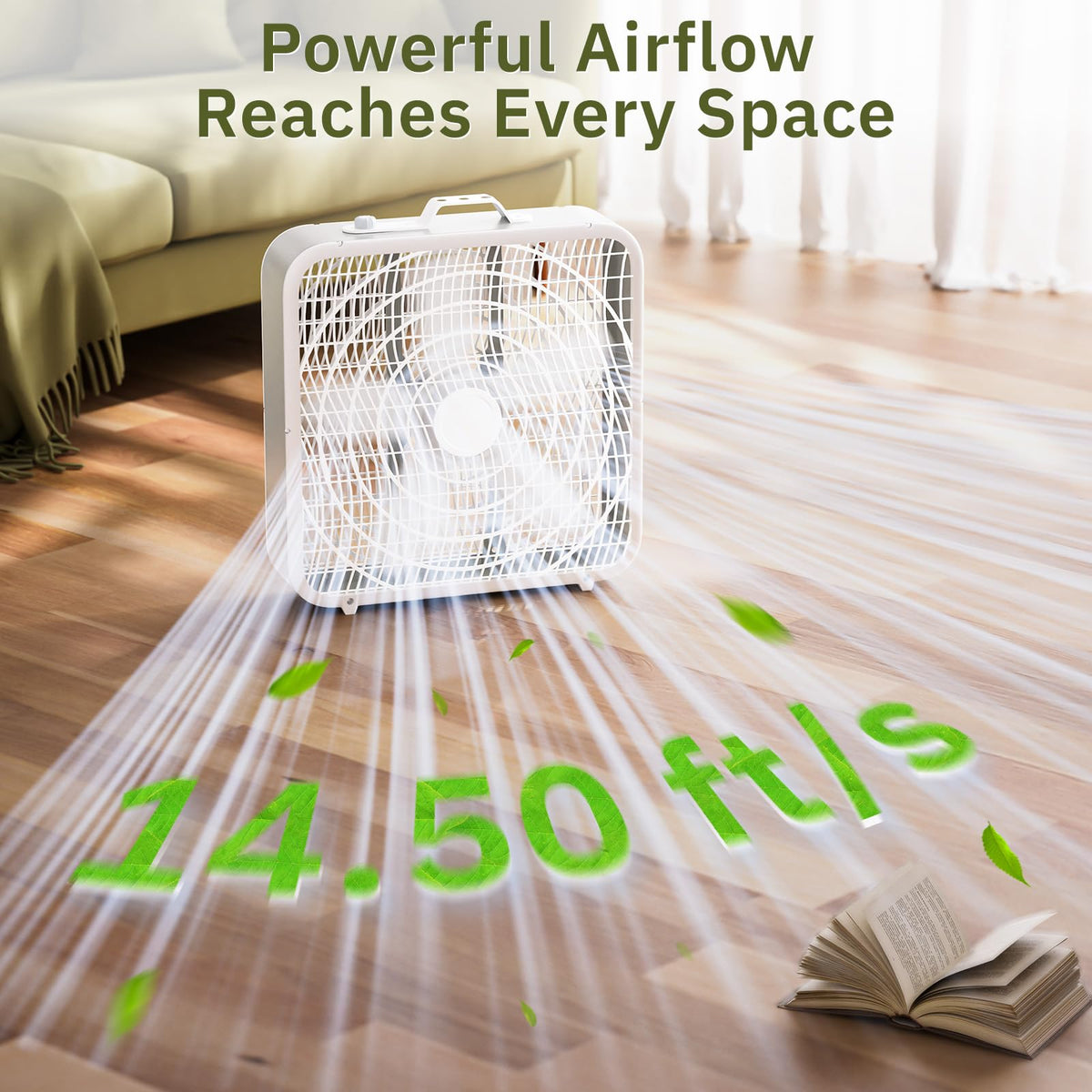 20” Box Floor Fan, 3-Speed White S51857