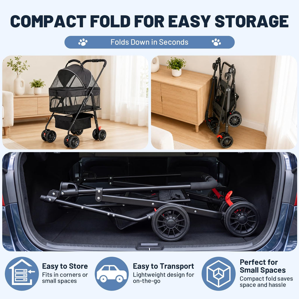 Foldable Pet Stroller with Detachable Carrier Y113579
