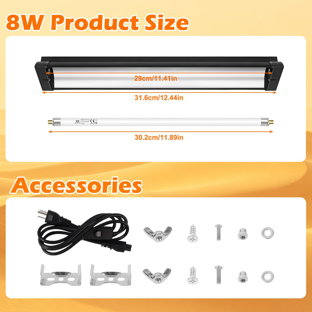 8W 10.0 UVB Reptile Light Fixture Combo Kit with Terrarium Hood H738271
