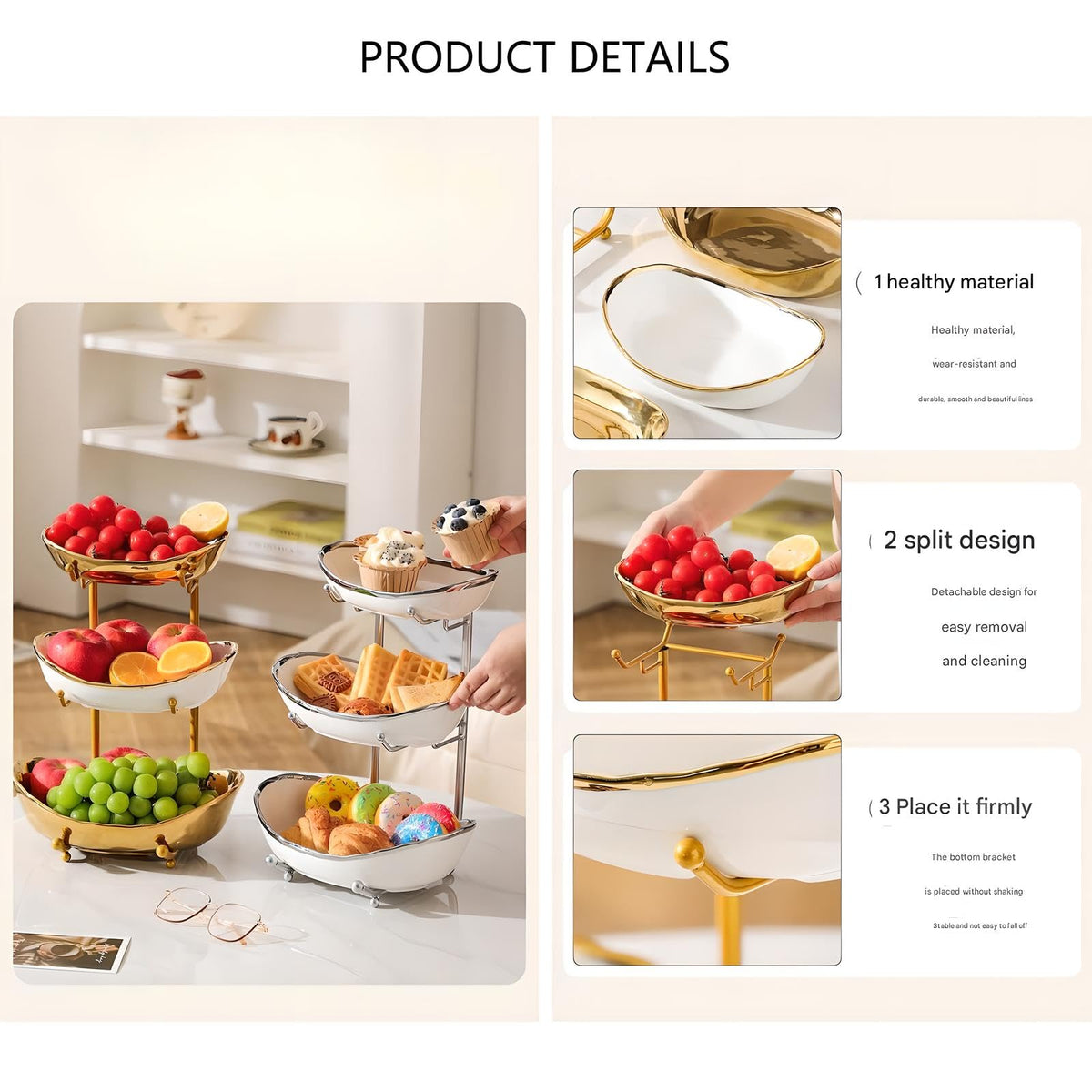 3 Tier Ceramic Fruit Bowl with Metal Stand C93331