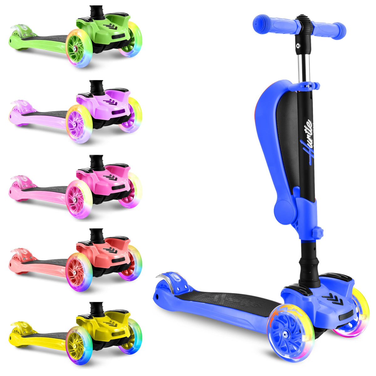 3-Wheeled Scooter with LED Lights, Adjustable Handlebar, and Foldable Seat D677366