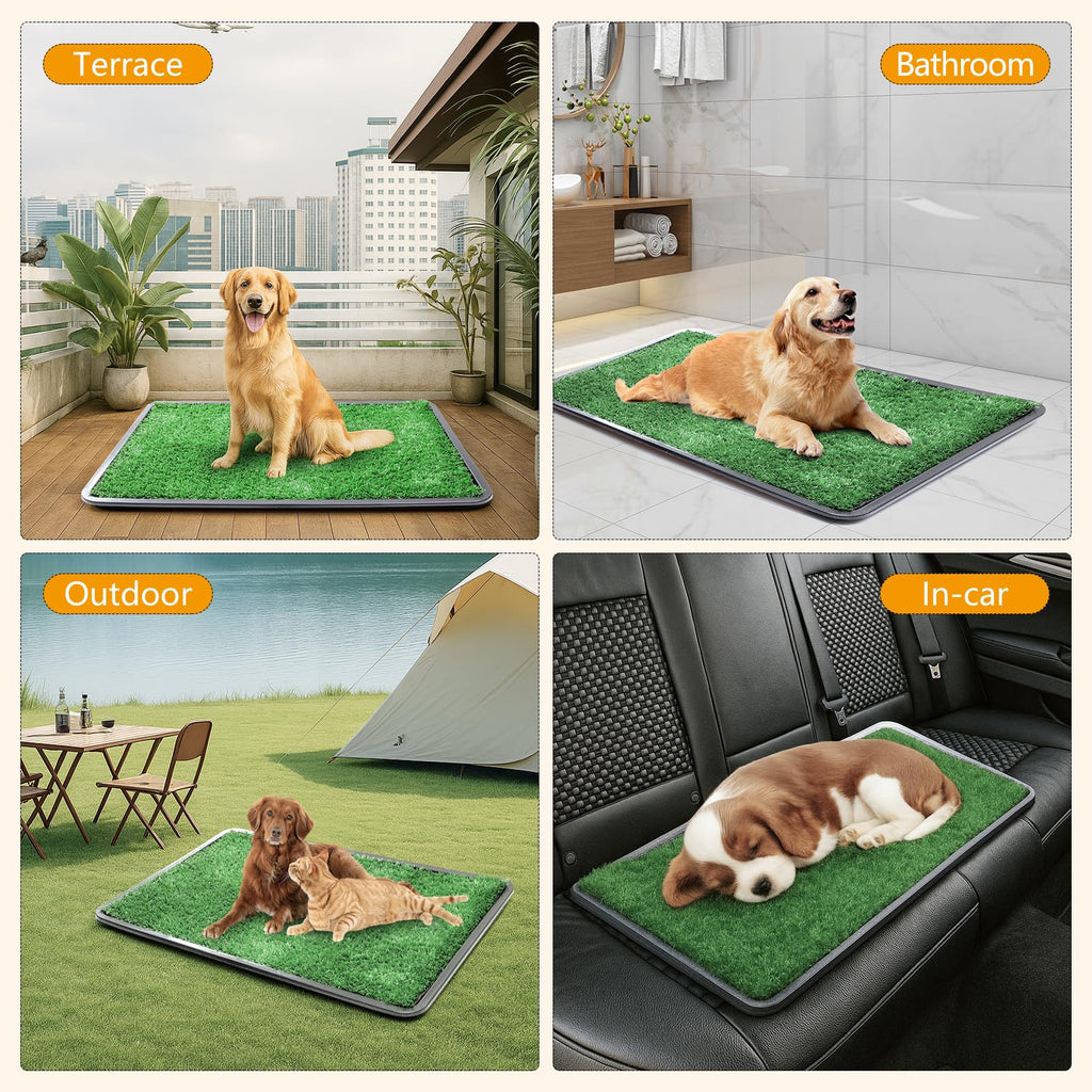 Dog Grass Pad with Tray, 35 x 23 in, 2 Replacement Turf Pads J752