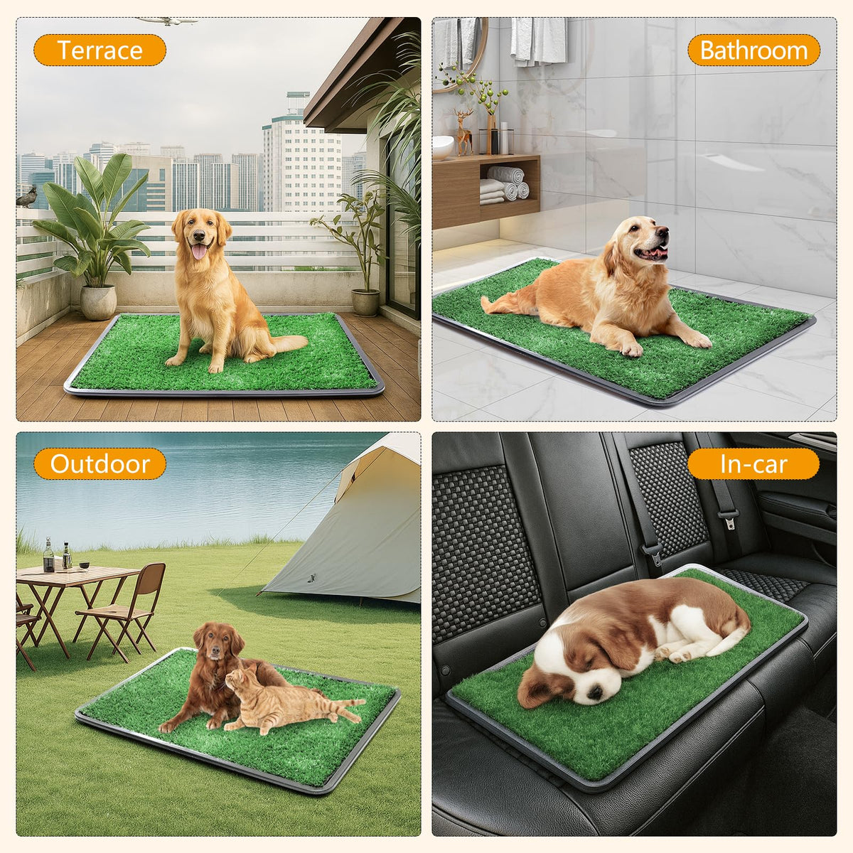 Dog Grass Pad with Tray, 35 x 23 in, 2 Replacement Turf Pads J752