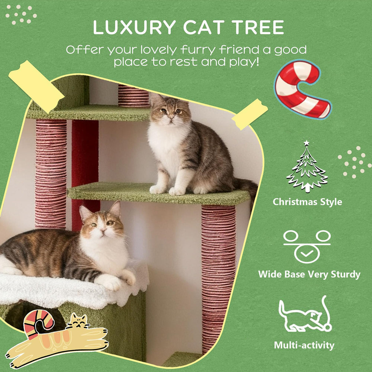 60 Inch Extra Large Cat Tree with 3 Condos and Climbing Ladder D71424