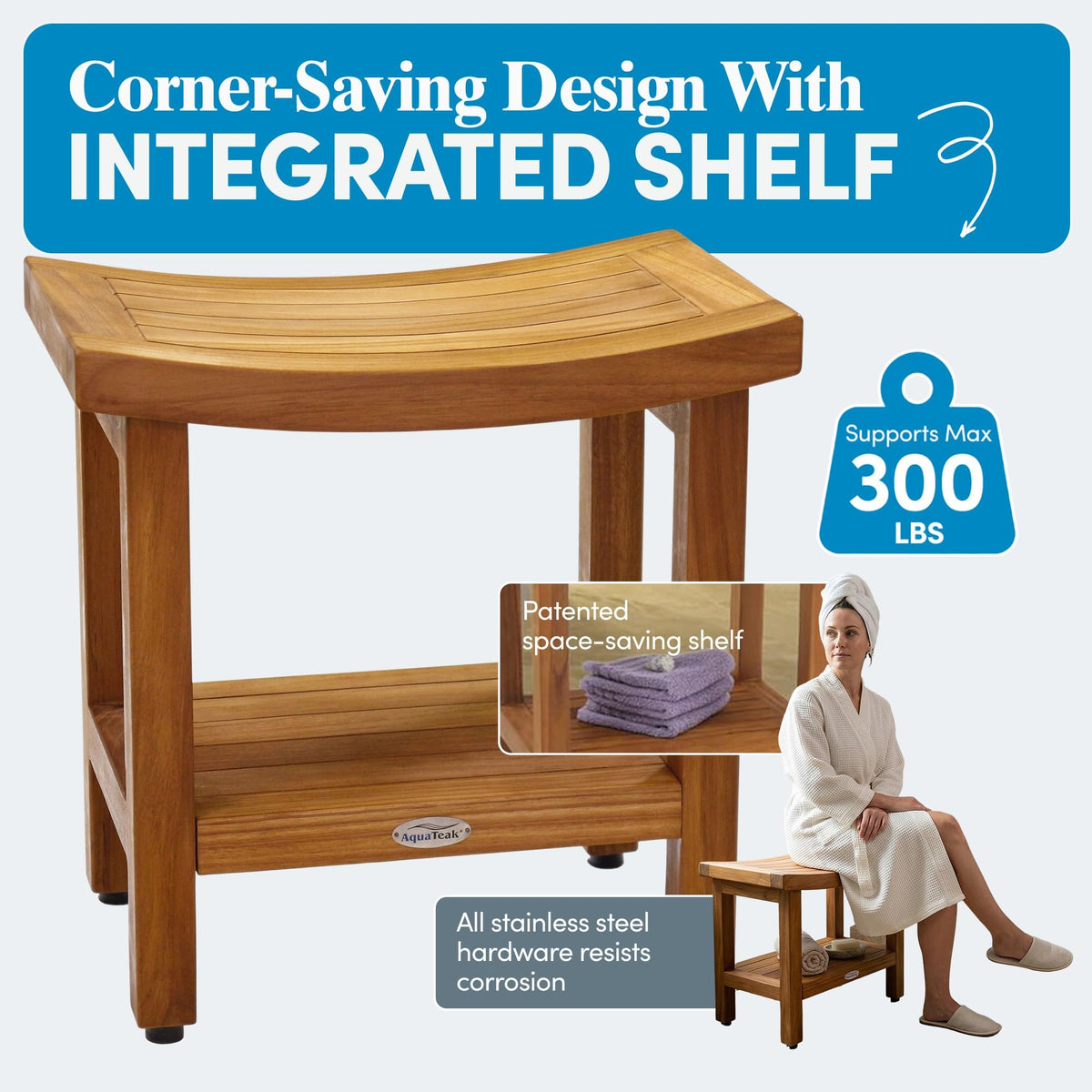 18" Teak Shower Bench S878036