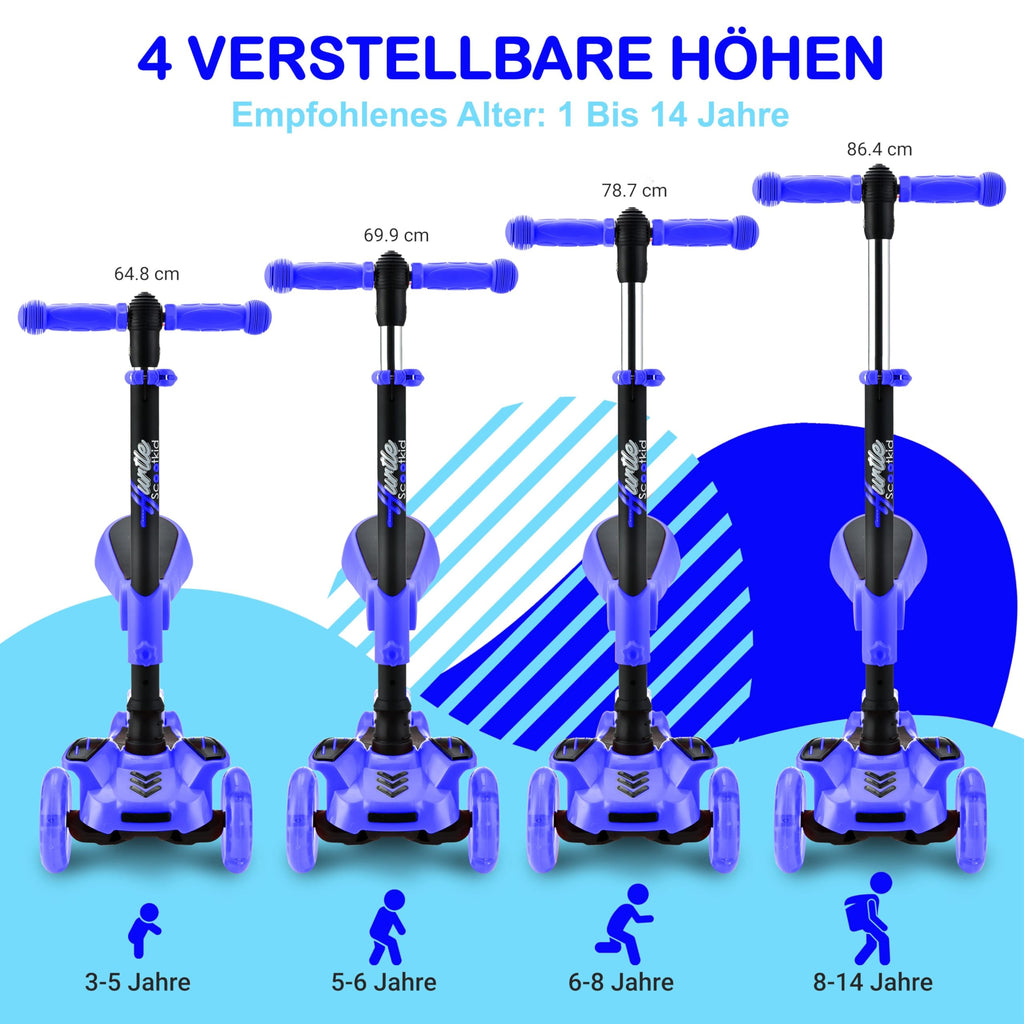 3-Wheeled Scooter with LED Lights, Adjustable Handlebar, and Foldable Seat D677366