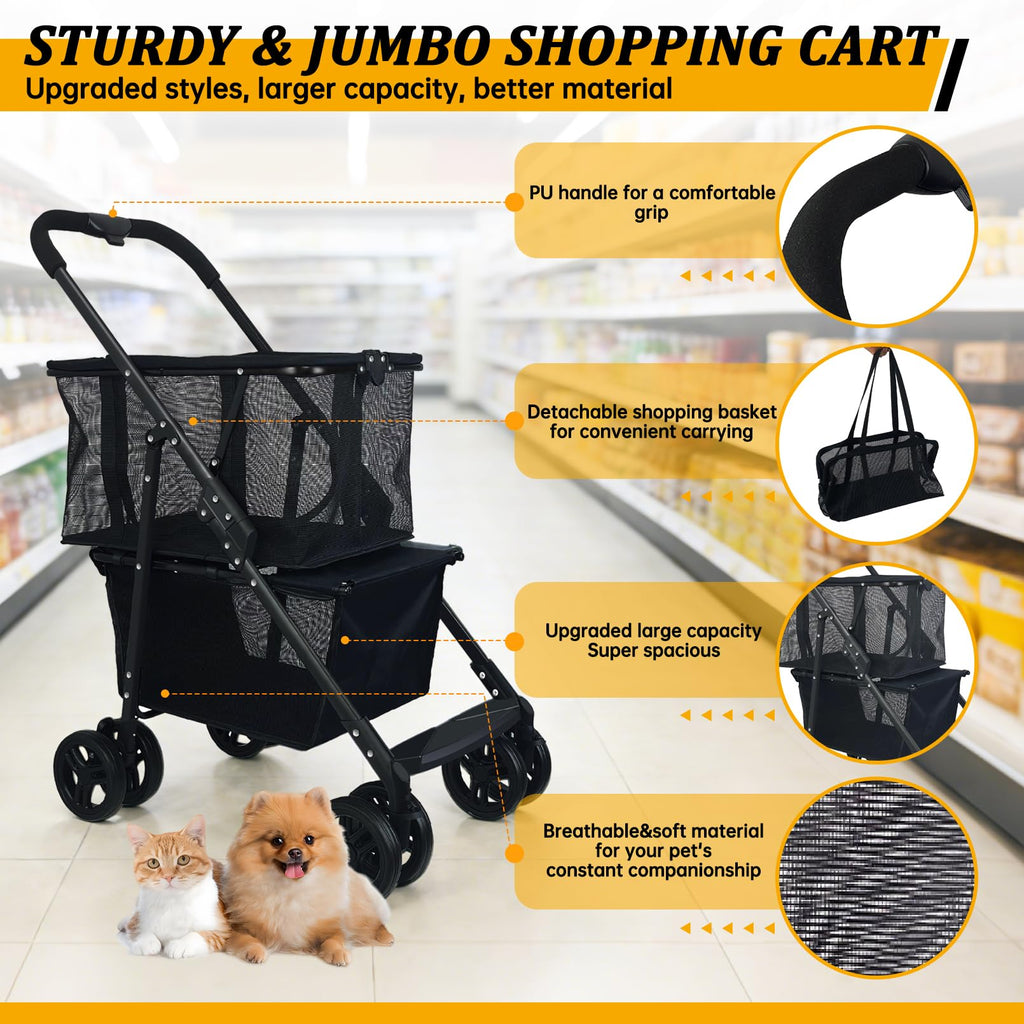 2-in-1 Folding Shopping Cart & Pet Stroller H748180