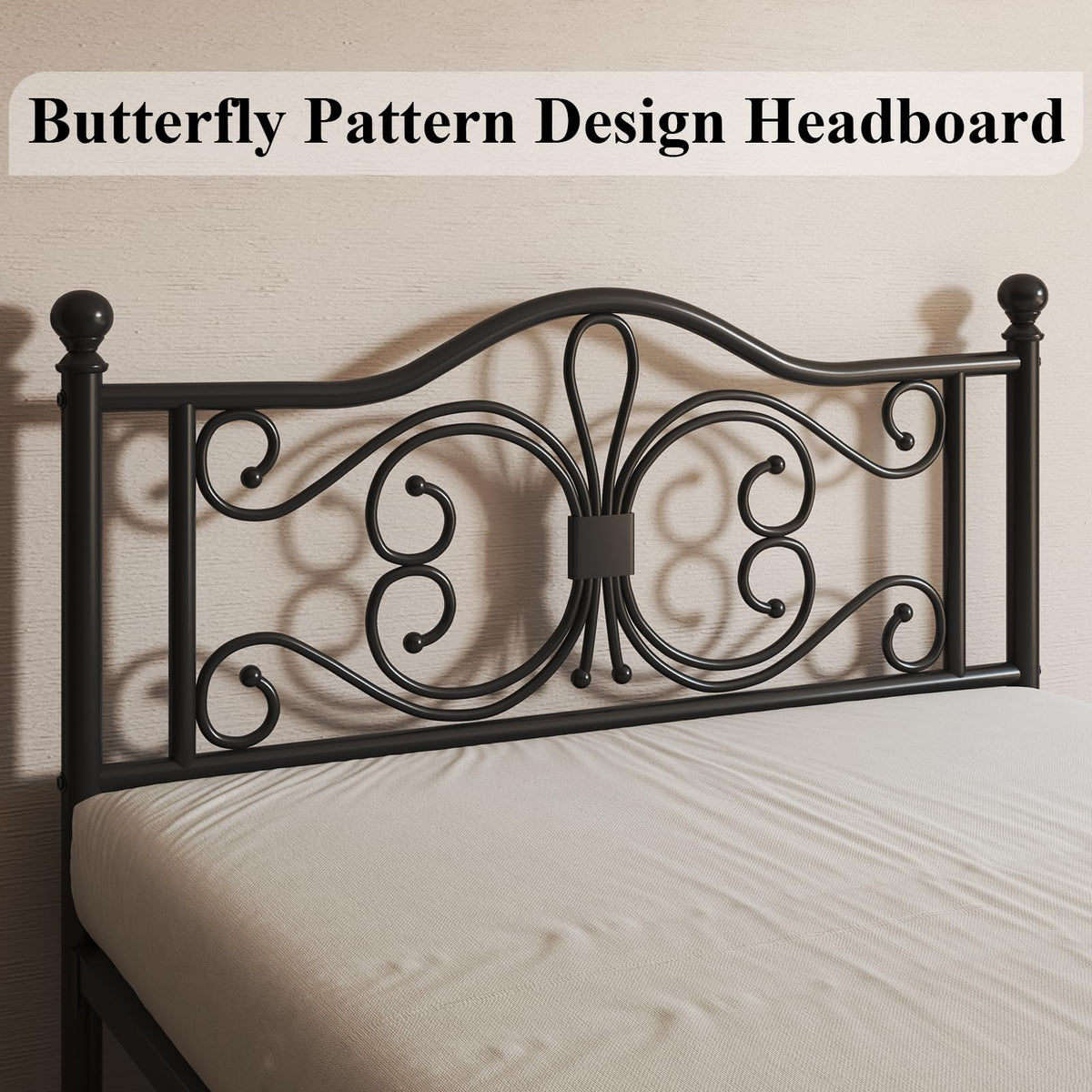 Black Full Bed Frame with Butterfly Pattern Headboard & Footboard P72366