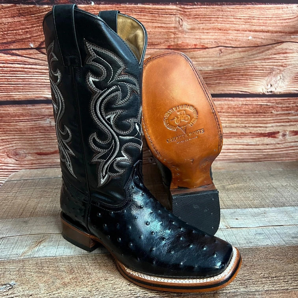 Black Leather Square Toe Western Boots I406