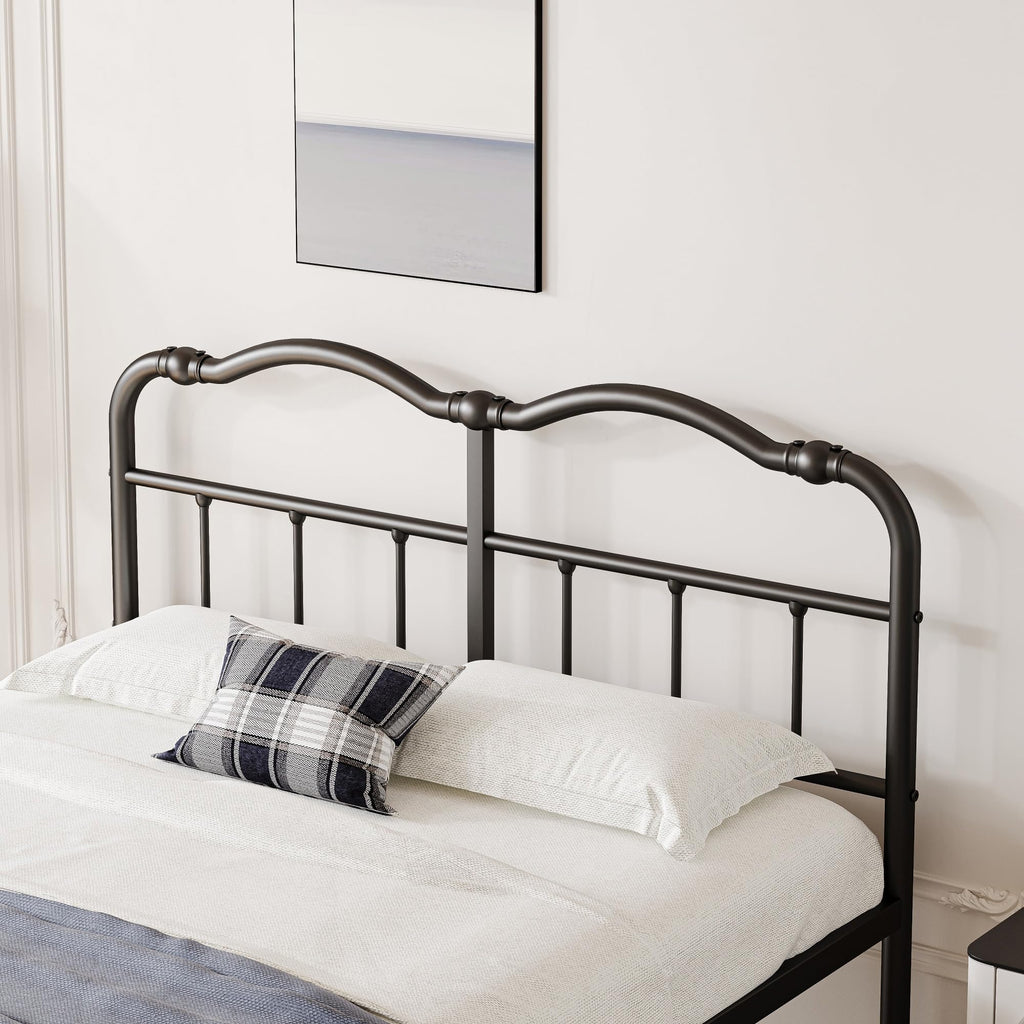 Queen Size Black Metal Platform Bed Frame with Headboard E70812