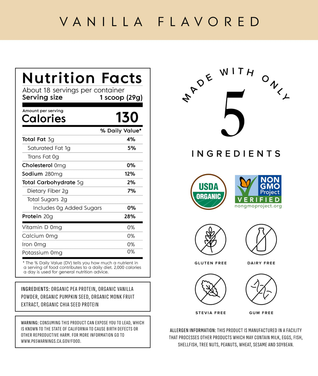 Organic Plant Based Protein Powder Vanilla 18 Servings O89720