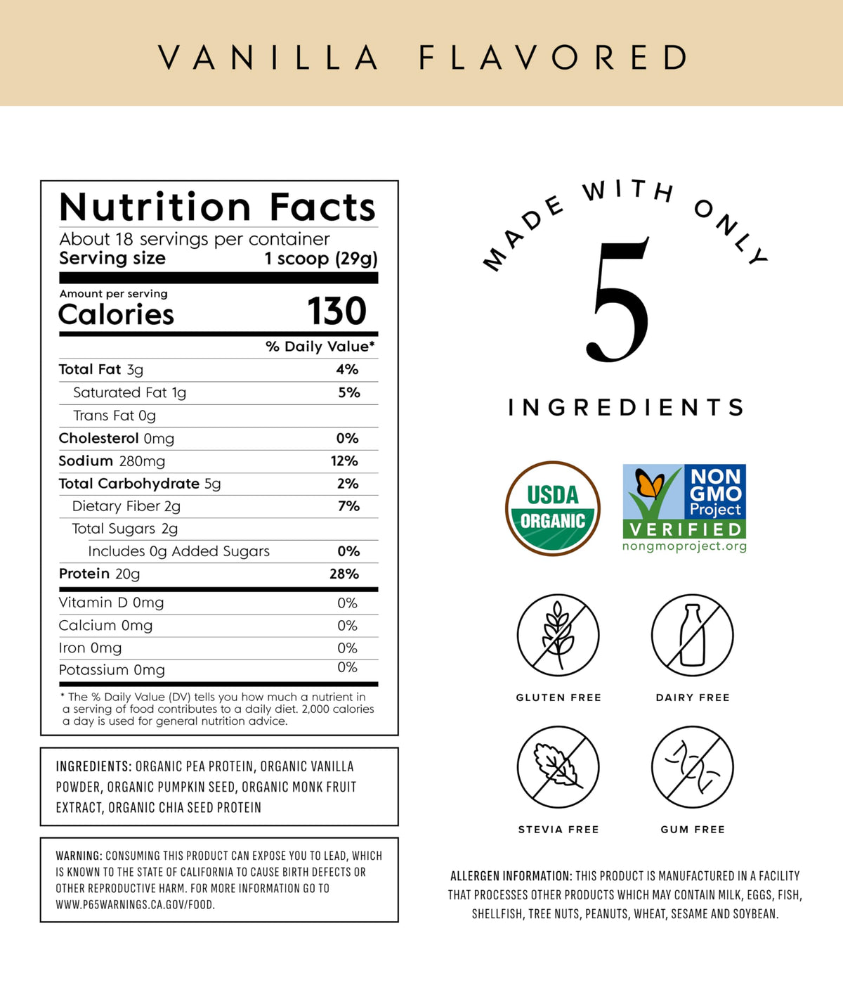 Organic Plant Based Protein Powder Vanilla 18 Servings O89720