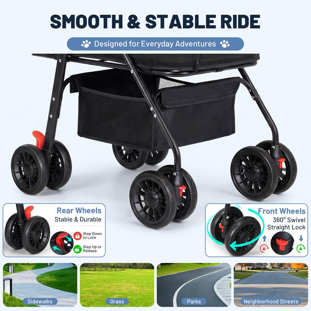 Foldable Pet Stroller with Detachable Carrier Y113579
