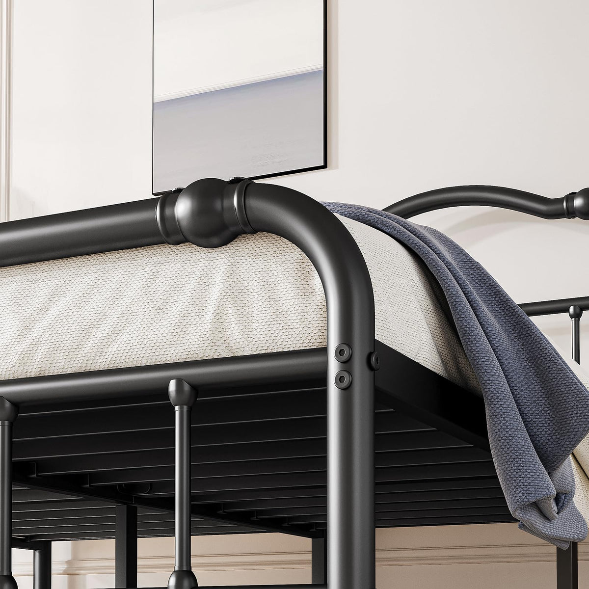 Queen Size Black Metal Platform Bed Frame with Headboard E70812