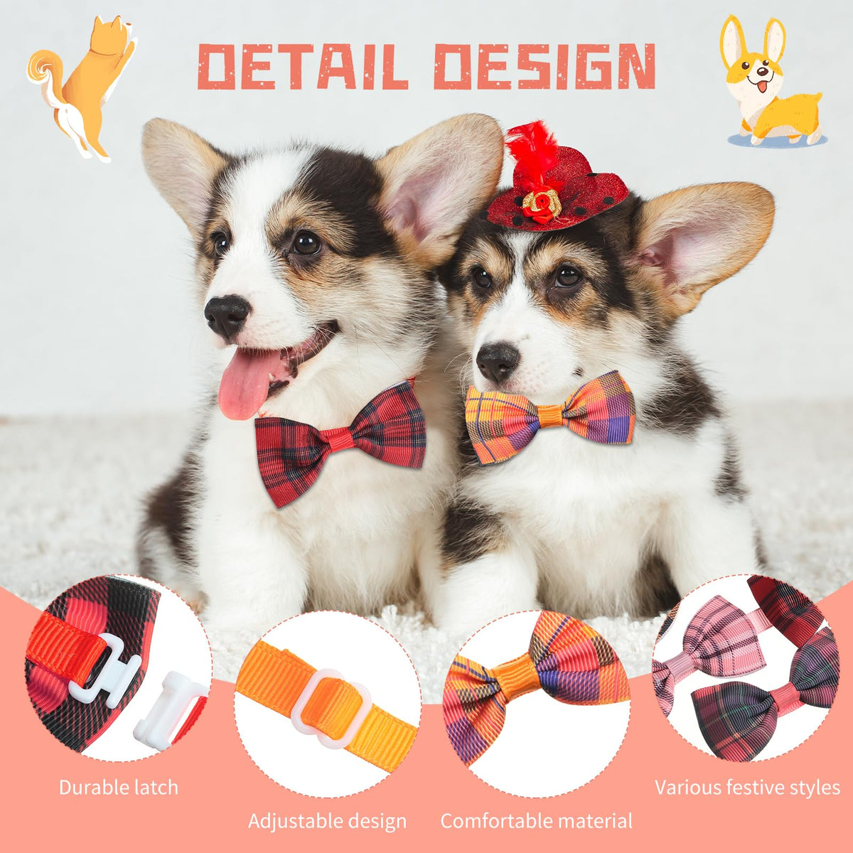 80 Pcs Dog Bow Ties Assorted Pattern F478