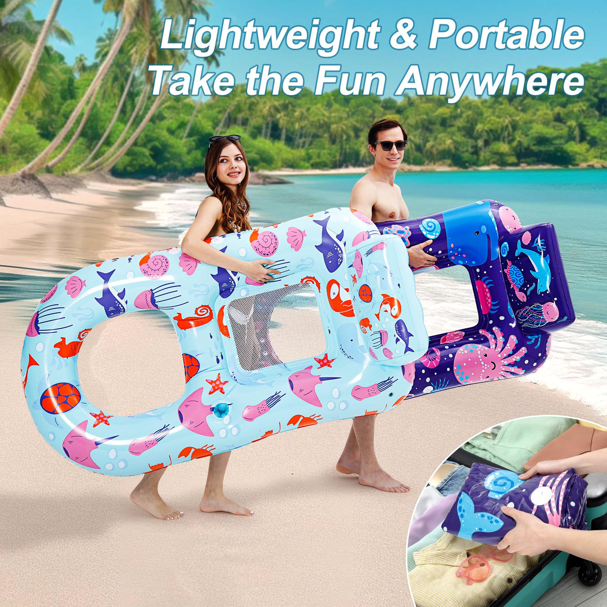 4 Pack Inflatable Pool Lounger with Cup Holder C219