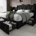 Queen Bed Frame with 4 Storage Drawers and Charging Station Q858550