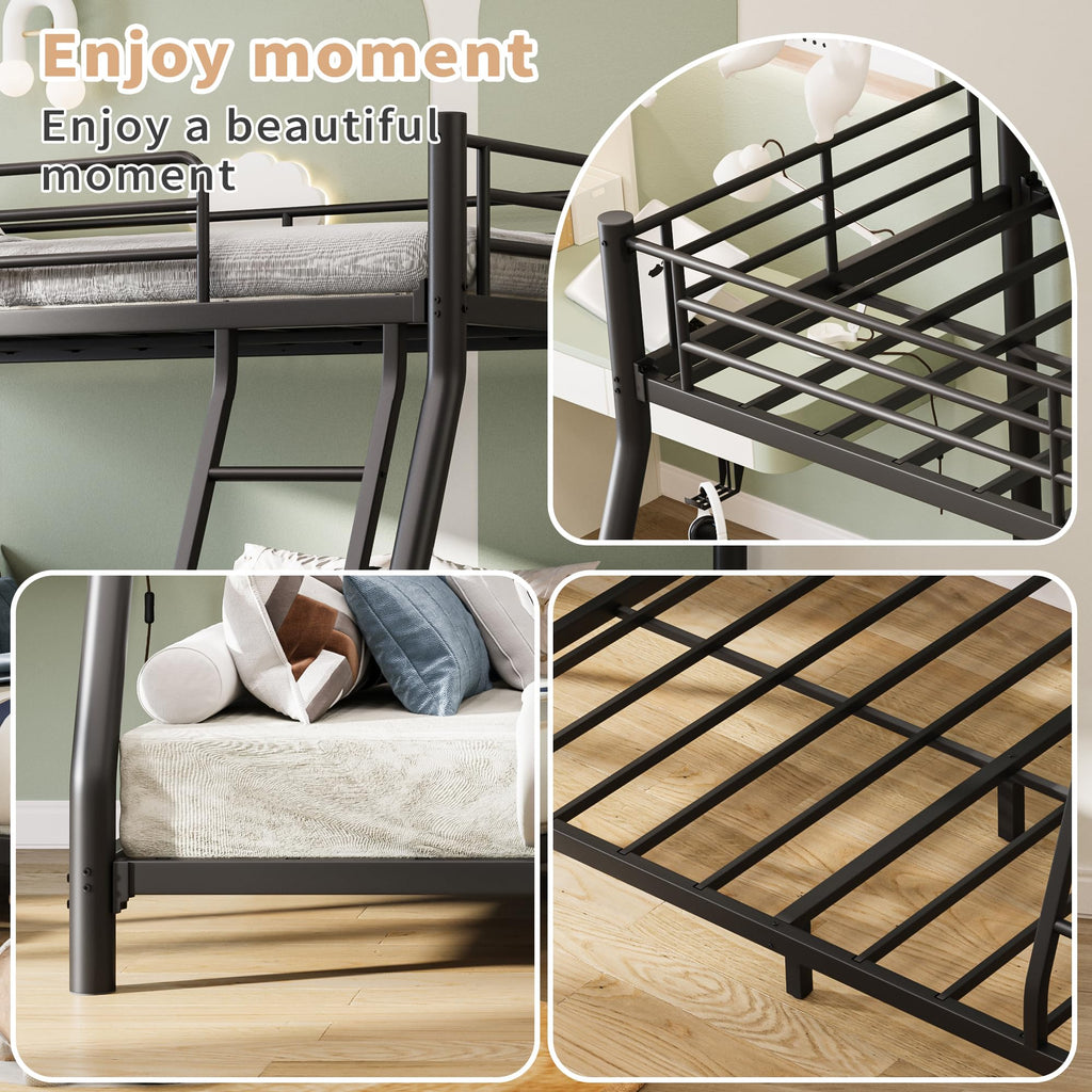 Twin Over Full Metal Bunk Bed with Guardrail and Ladder T3116