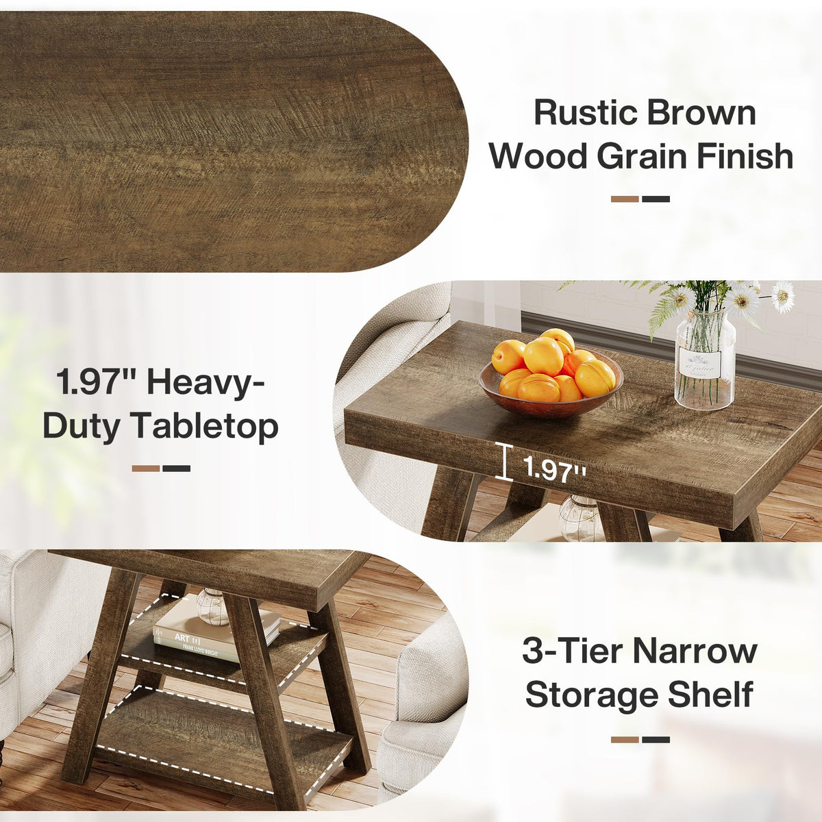 3-Tier Wooden Sofa Side Table with Trapezoid Legs Z24666