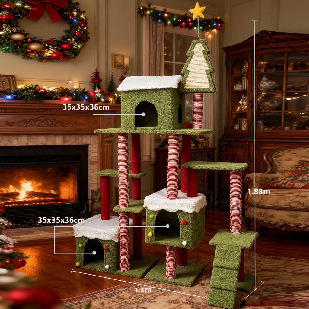 60 Inch Extra Large Cat Tree with 3 Condos and Climbing Ladder D71424