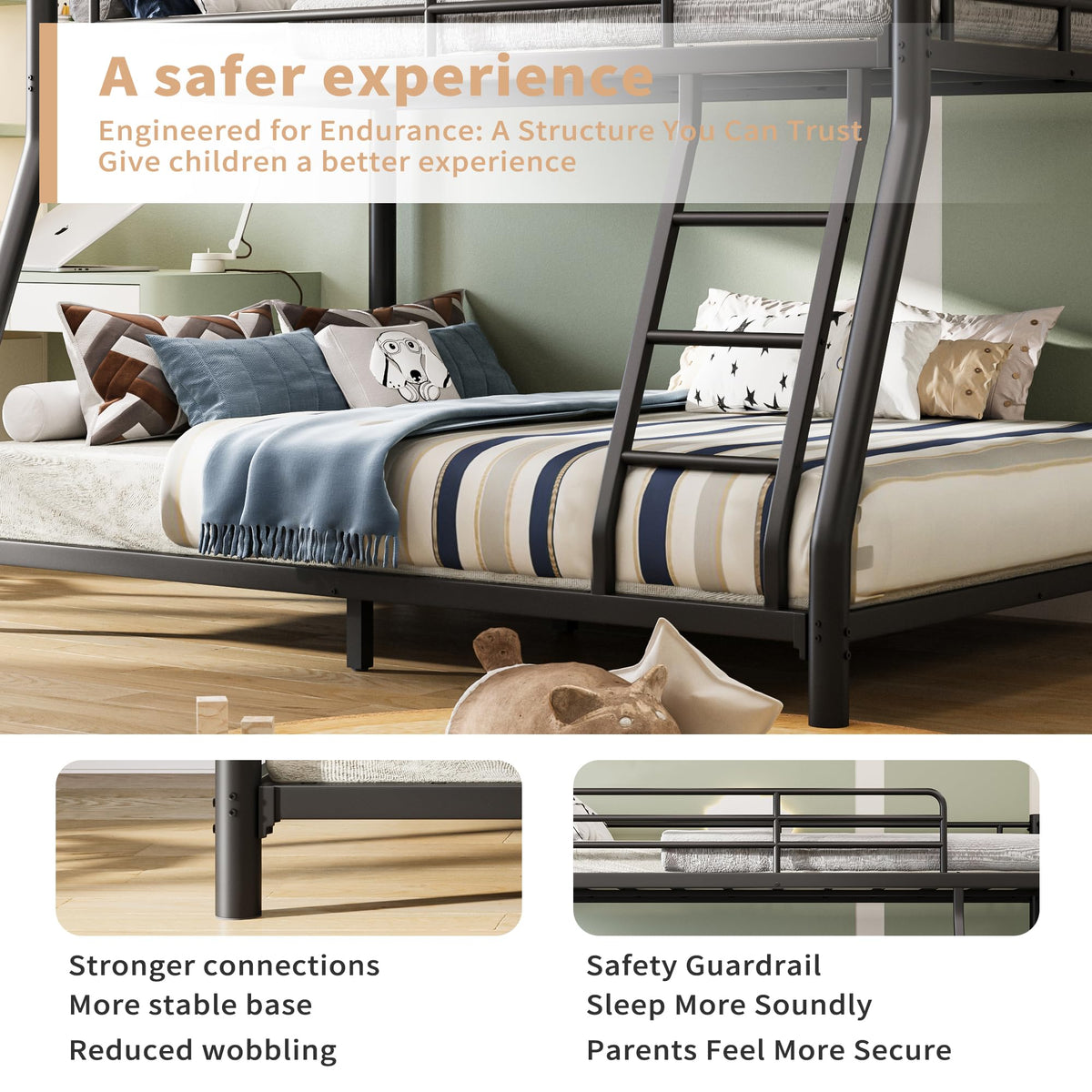 Twin Over Full Metal Bunk Bed with Guardrail and Ladder T3116