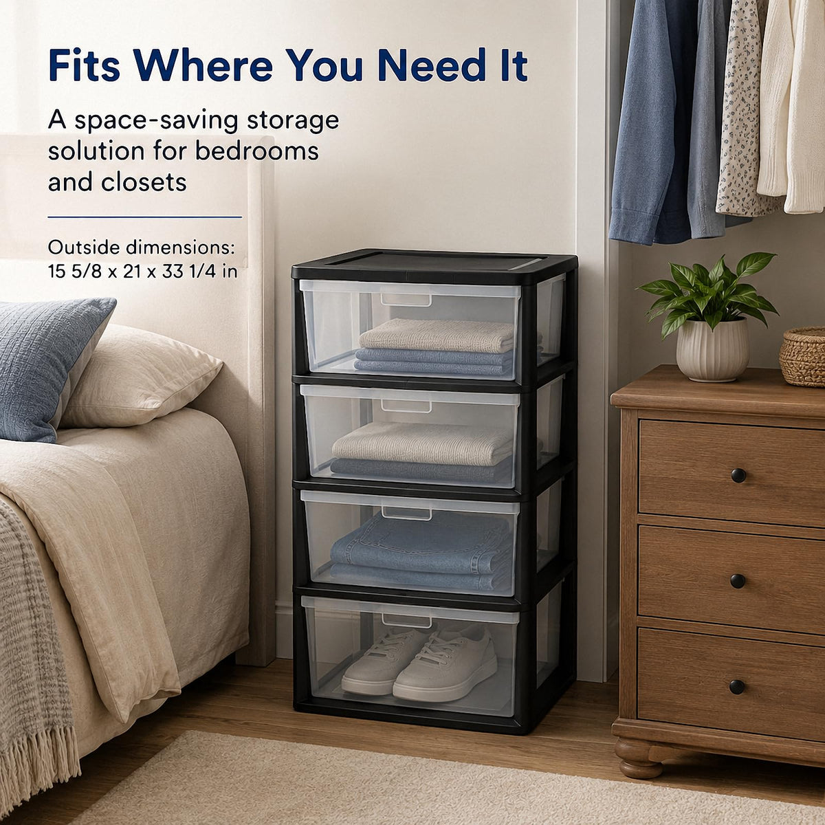 4 Drawer Black Plastic Storage Tower I13981