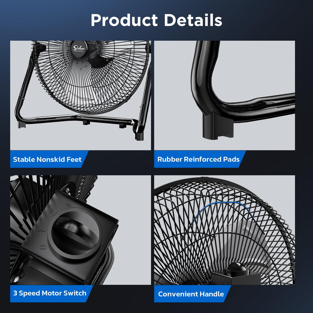 20 Inch 3-Speed High Velocity Metal Industrial Floor Fan, Black L599