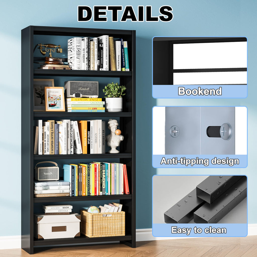 Black 69" Tall 5 Tier Metal Bookshelf G70349