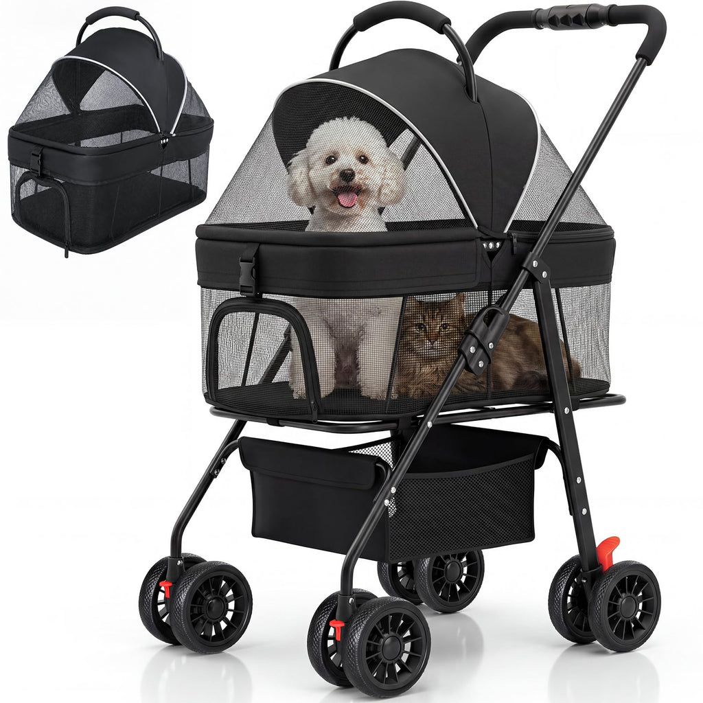 Foldable Pet Stroller with Detachable Carrier Y113579