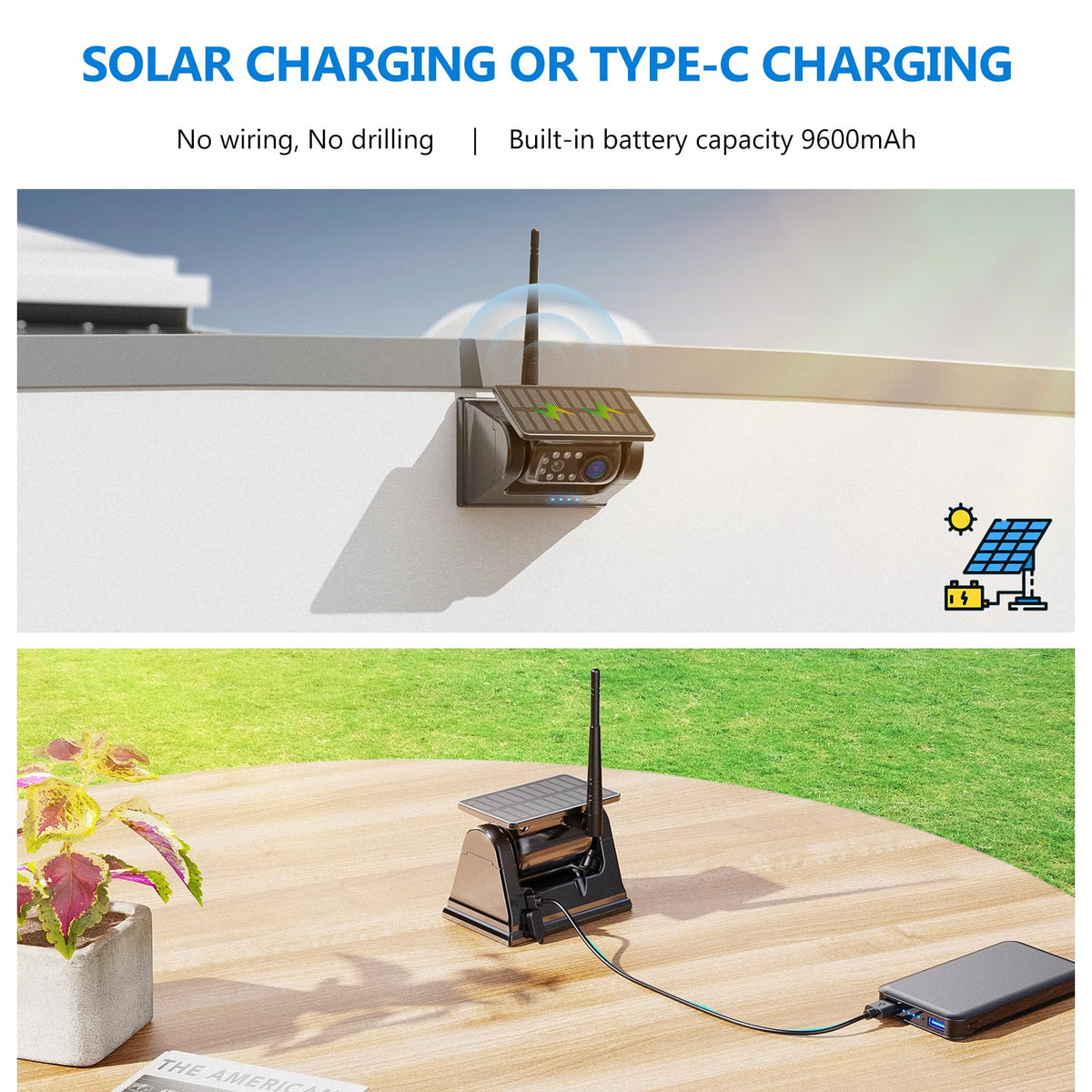 Magnetic Solar Wireless Backup Camera with 7" 1080P Monitor L2570