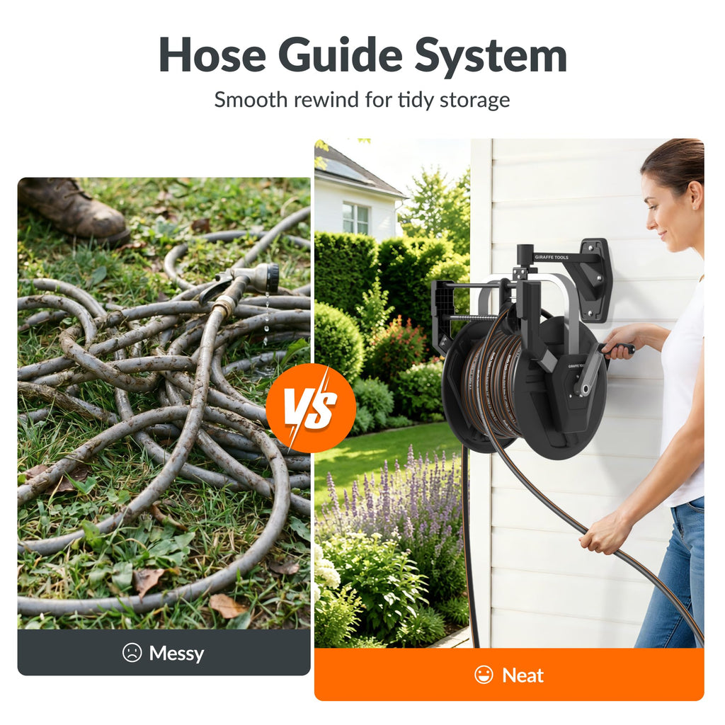 Garden Hose Reel Wall Mount, 125FT 5/8" Hose Capacity, Heavy Duty with Crank G14056