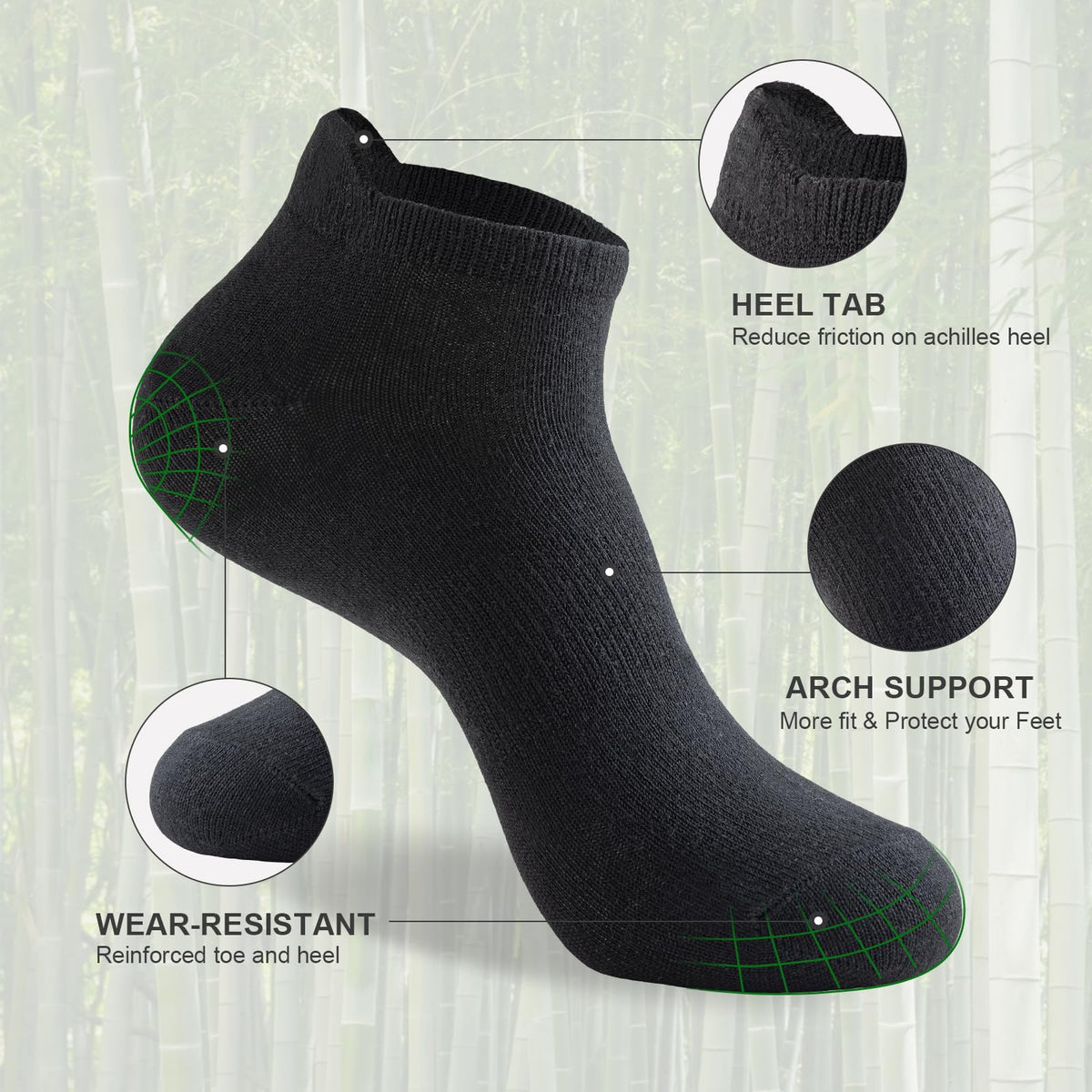 Ankle Socks for Men, 6 Pairs, Bamboo Rayon Breathable Low Cut Y64275
