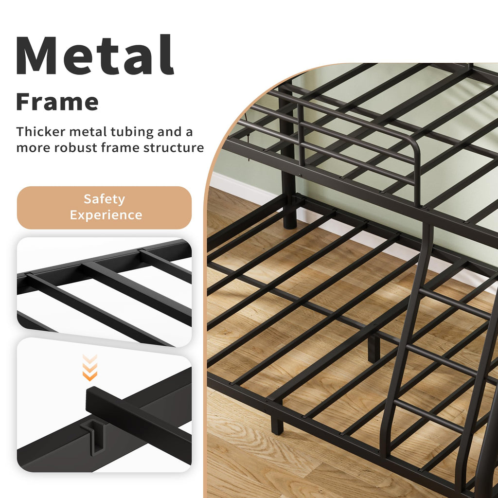 Twin Over Full Metal Bunk Bed with Guardrail and Ladder T3116