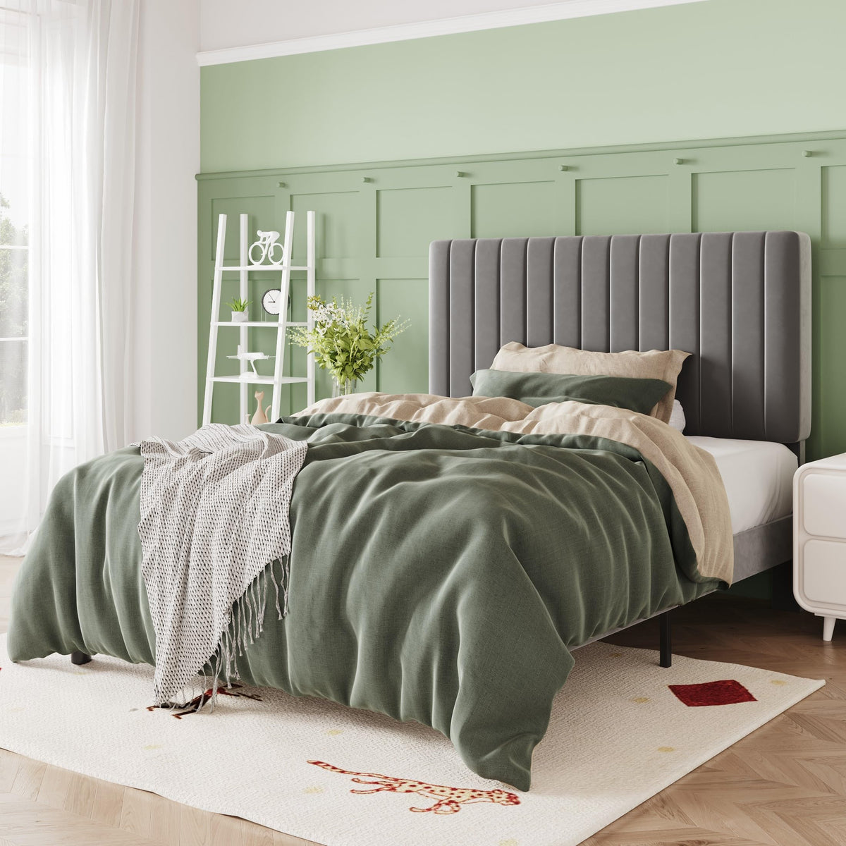 Grey Velvet Upholstered Twin Bed Frame L845638