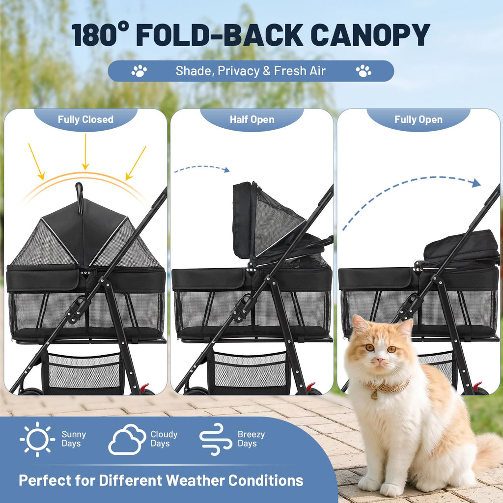 Foldable Pet Stroller with Detachable Carrier Y113579