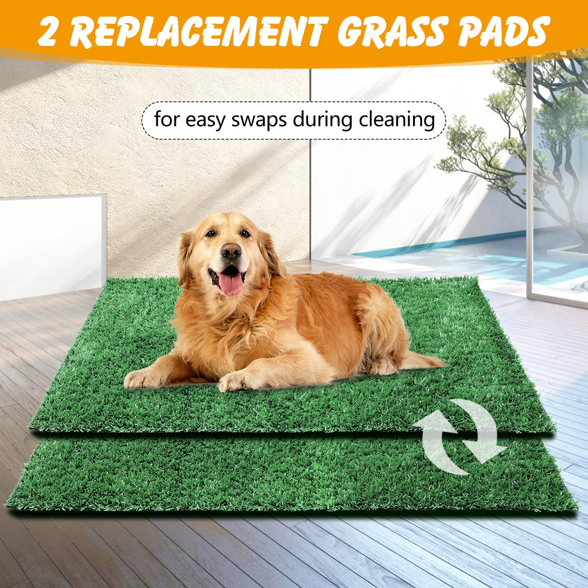Dog Grass Pad with Tray, 35 x 23 in, 2 Replacement Turf Pads J752
