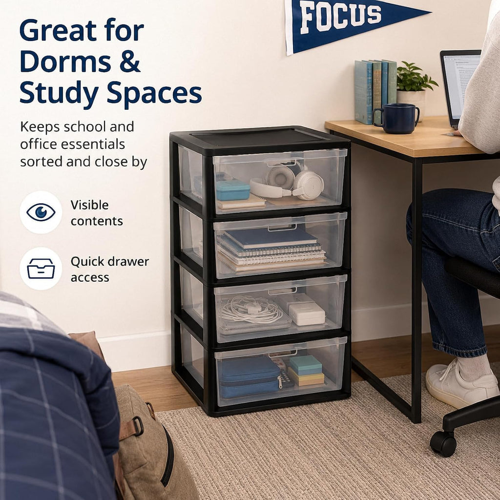 4 Drawer Black Plastic Storage Tower I13981