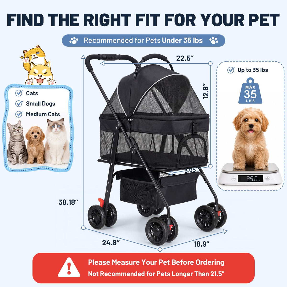 Foldable Pet Stroller with Detachable Carrier Y113579