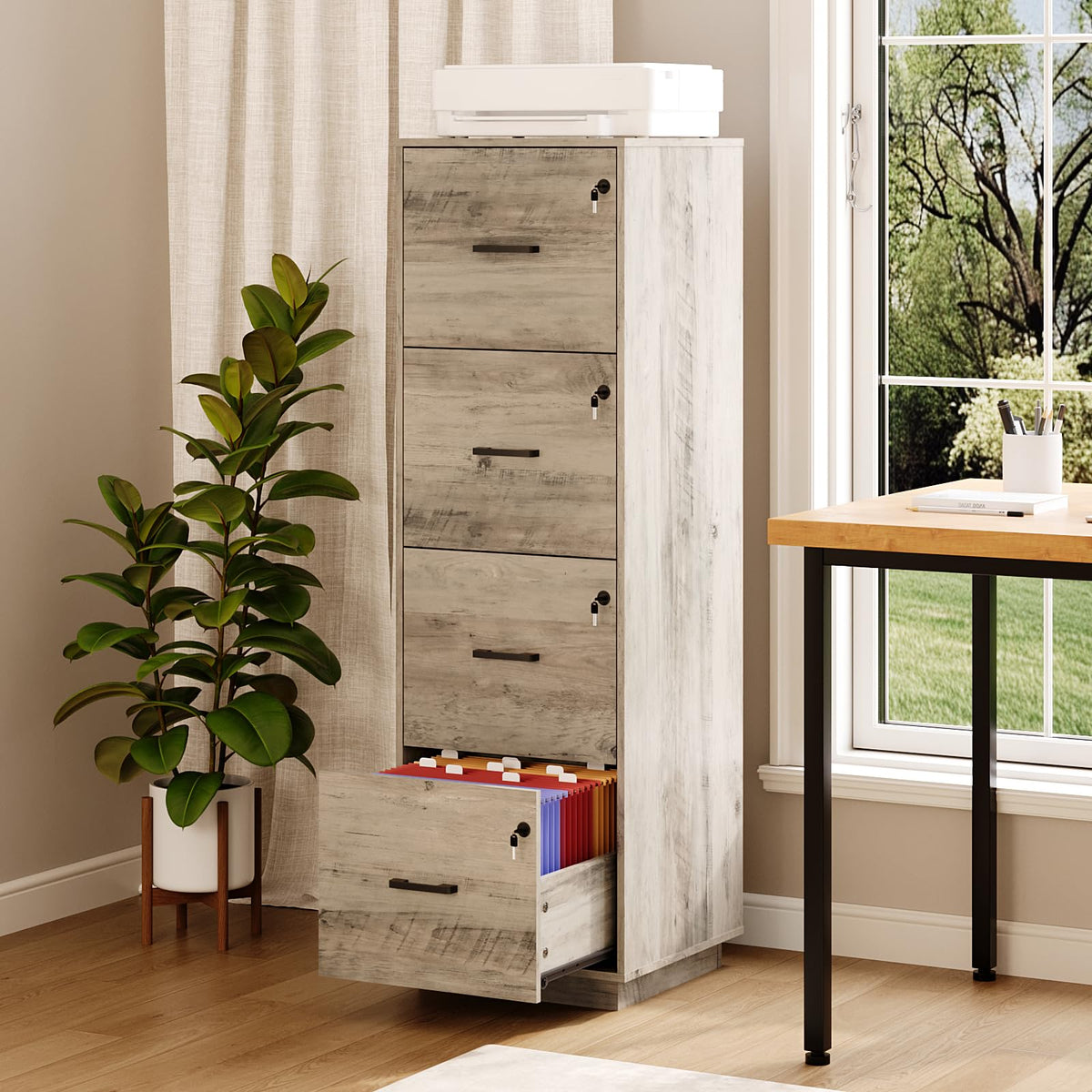4 Drawer Wood File Cabinet with Lock U3122