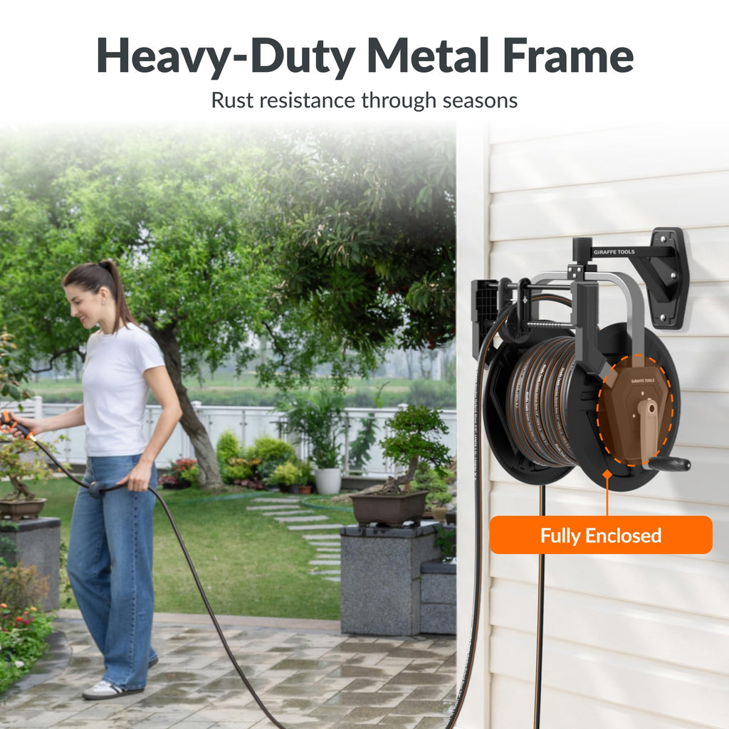 Garden Hose Reel Wall Mount, 125FT 5/8" Hose Capacity, Heavy Duty with Crank G14056