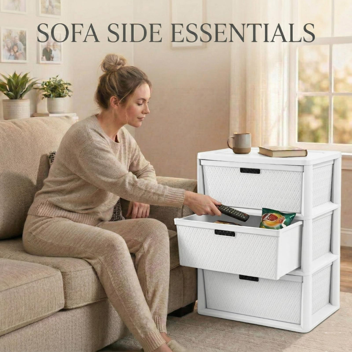 Opaque White 3-Drawer Plastic Storage Tower K305048