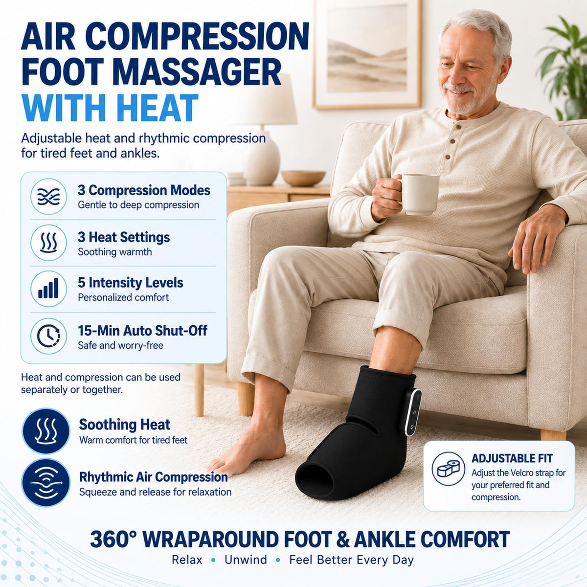 Cordless Air Compression Foot and Ankle Massager with Heat S5186