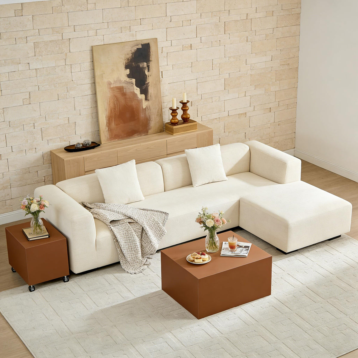Brown Rolling Leather Coffee Table Set of 2 N574