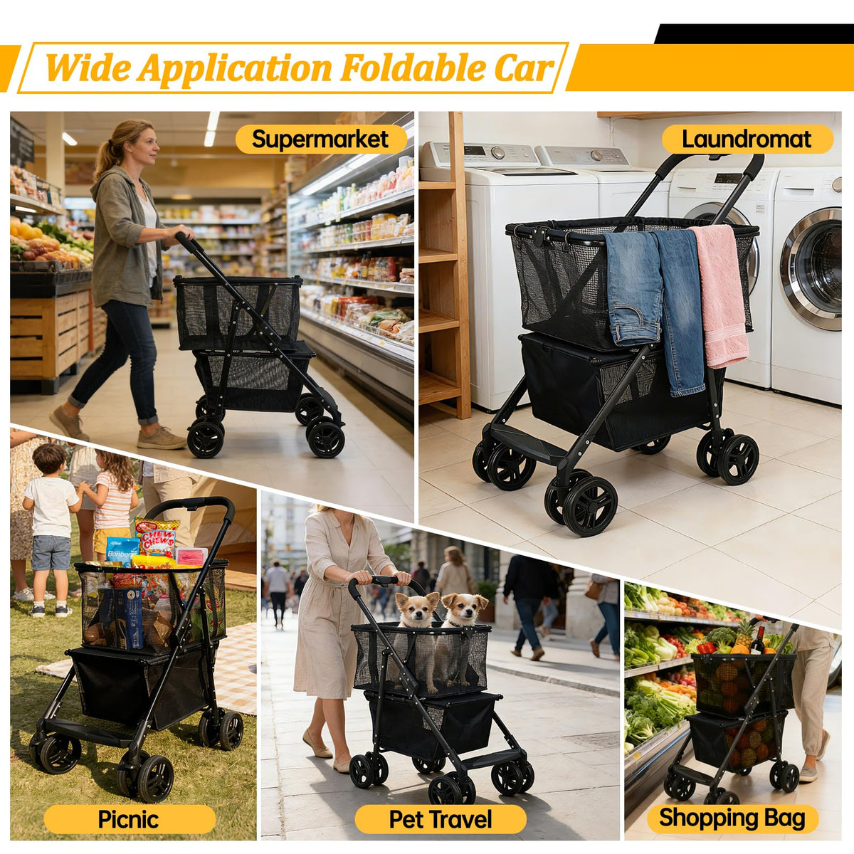 2-in-1 Folding Shopping Cart & Pet Stroller H748180