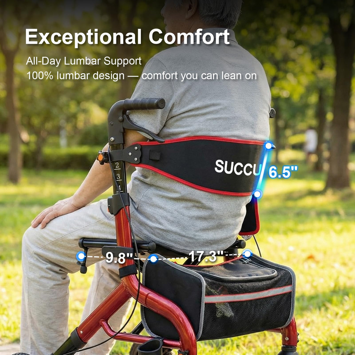Red 8" All-Terrain Rollator Walker C4449
